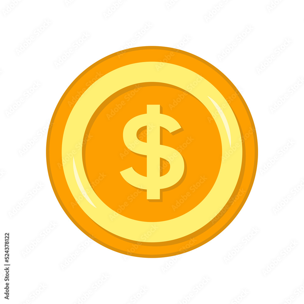 Money dollar coin with flat color, dollar bill symbol Money dollar coin with flat color, dollar bill symbol