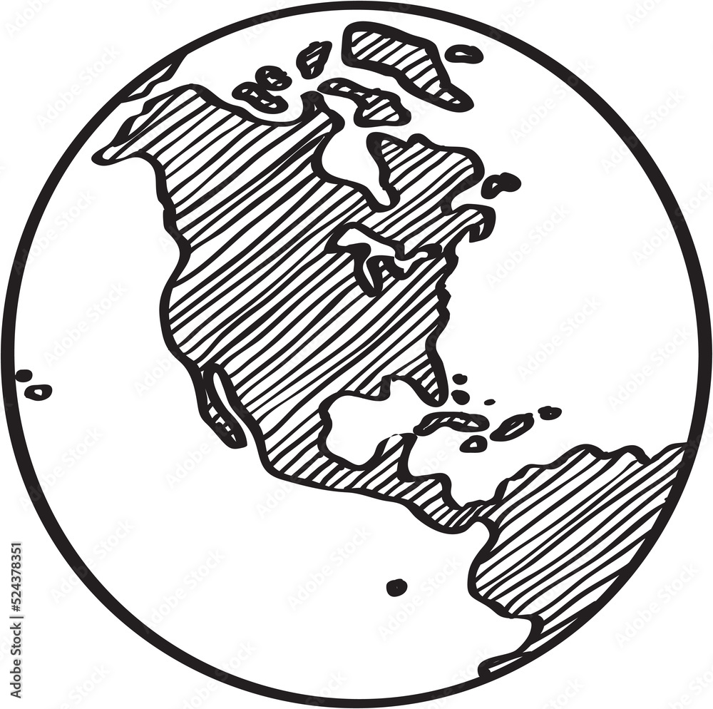 Fototapeta premium Freehand world map sketch on globe.