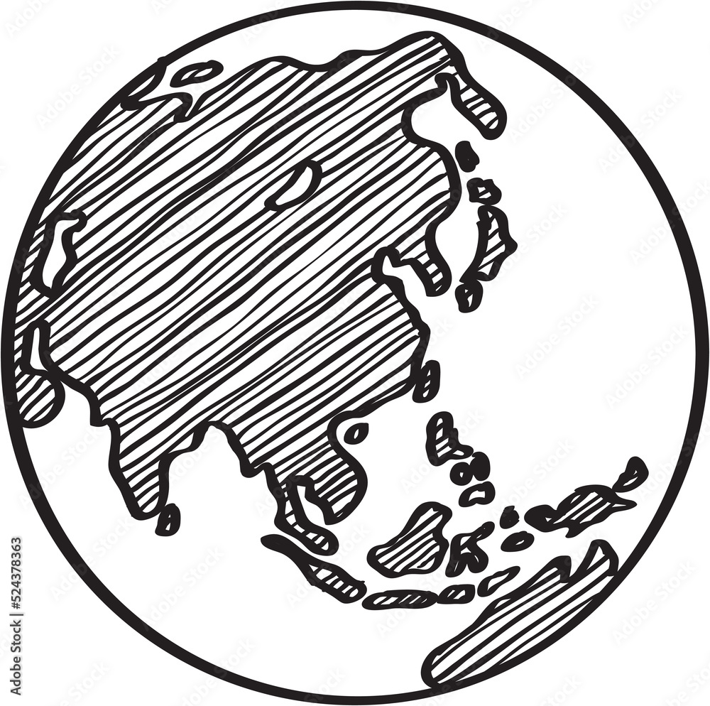 Freehand world map sketch on globe.