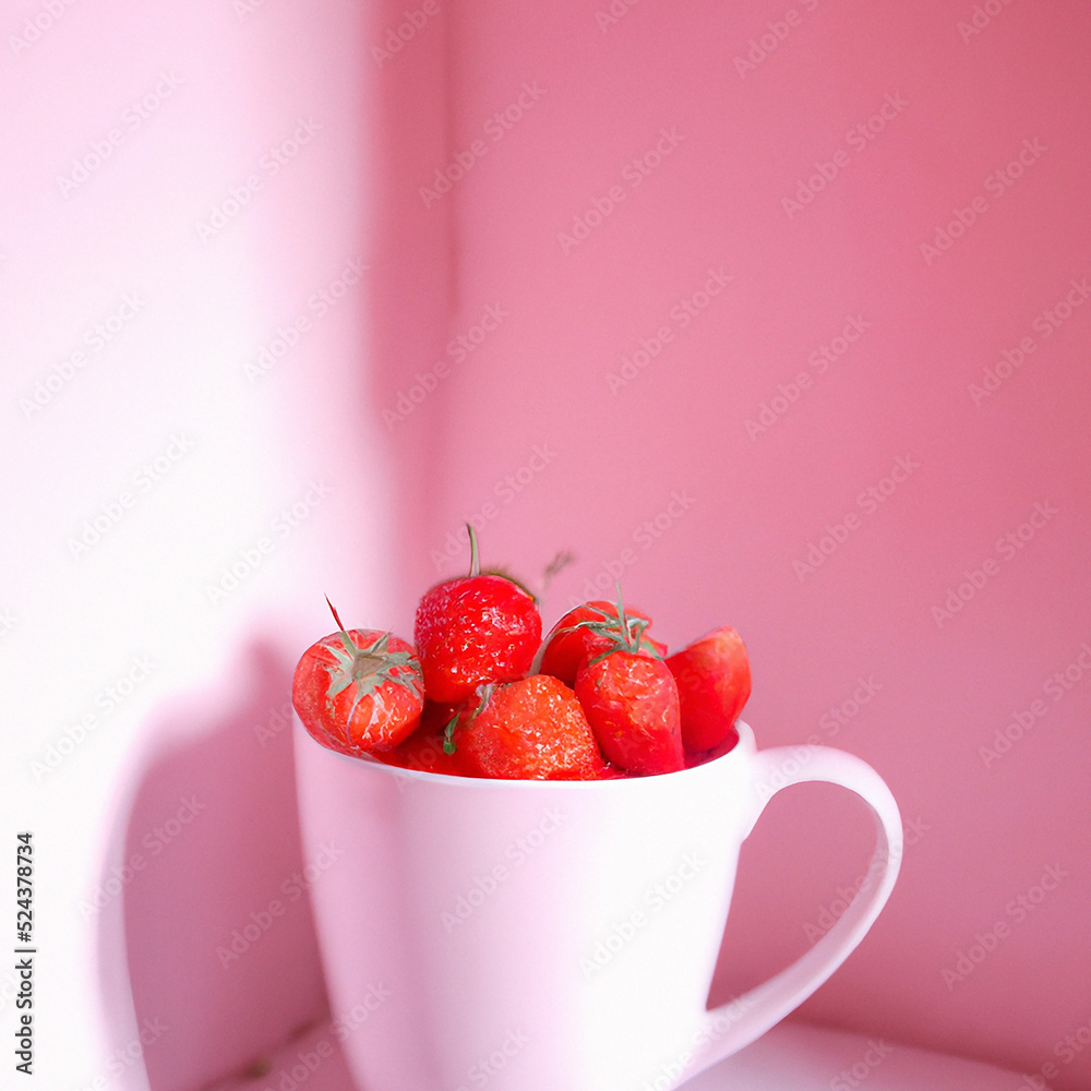strawberries in a cup in a pink room strawberries in a cup in a pink room