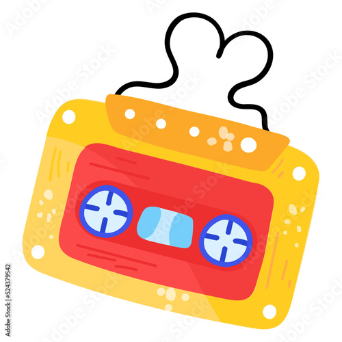 Creatively designed doodle sticker of cassette