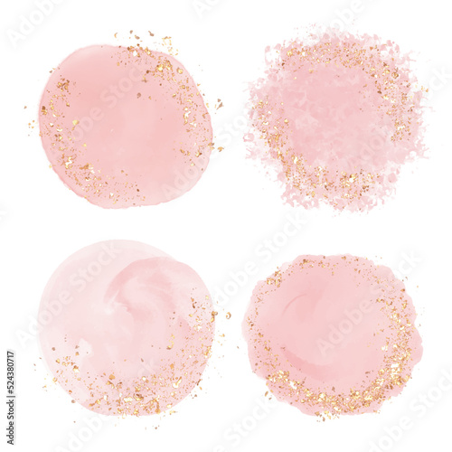 Collection of pink watercolour logo backgrounds with gold glitter