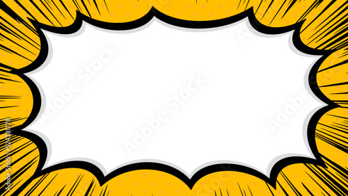 黒い集中線と強調して告知する叫ぶふきだしワイドフレーム　黄色背景