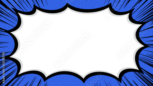 黒い集中線と強調して告知する叫ぶふきだしワイドフレーム　青背景