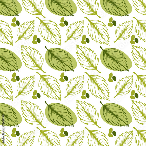  Seamless Textile Leaf Pattern Design Vector Illustration © Shahnaj