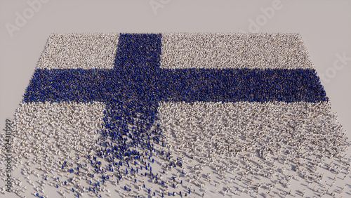 Finnish Flag formed from a Crowd of People. Banner of Finland on White. photo