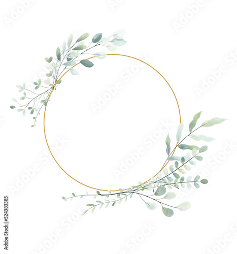Fototapeta Naklejka Na Ścianę i Meble -  Green leaf watercolor floral bouquet Png, Greenery Elements Wildflowers Spring with Wreaths on Transparent background Png