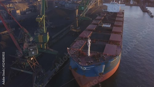 ships being loaded with coal for export at Kooragang Island Newcastle Australia. Newcastle is one of the biggest coal export port in the world (aerial photography)