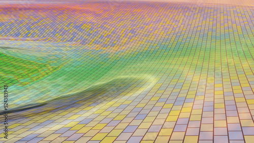 Colorful brilliant wavy brick roof (3D Rendering)