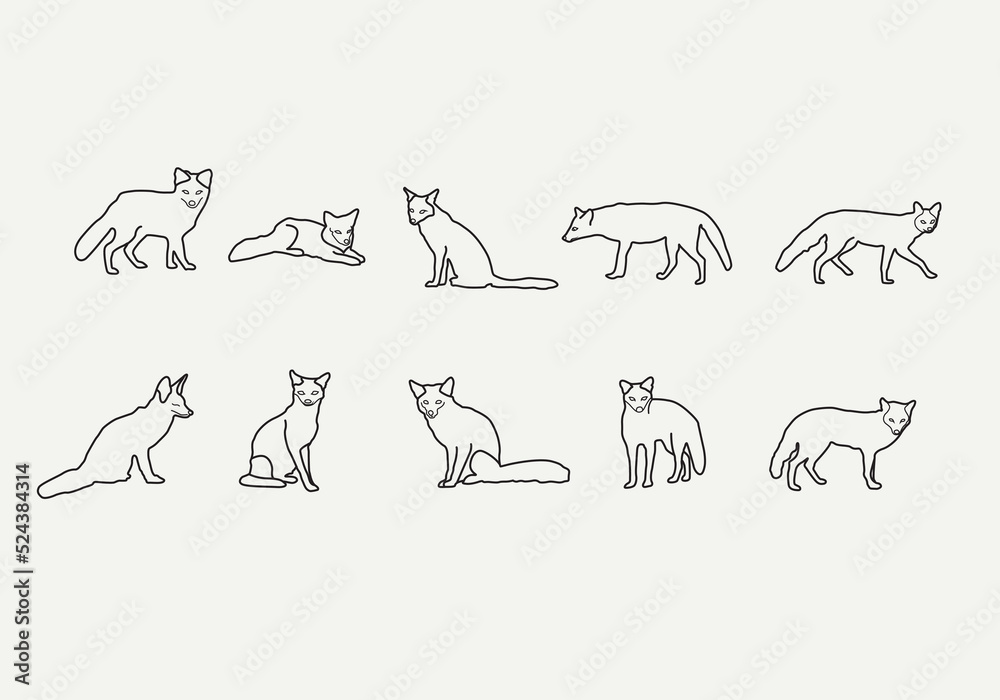 fox outline icon clipart doodle vector 