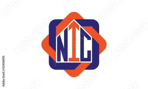 NIC three letter real estate logo with home icon logo design vector template | construction logo | housing logo | engineering logo | initial letter logo | minimalist logo | property logo |