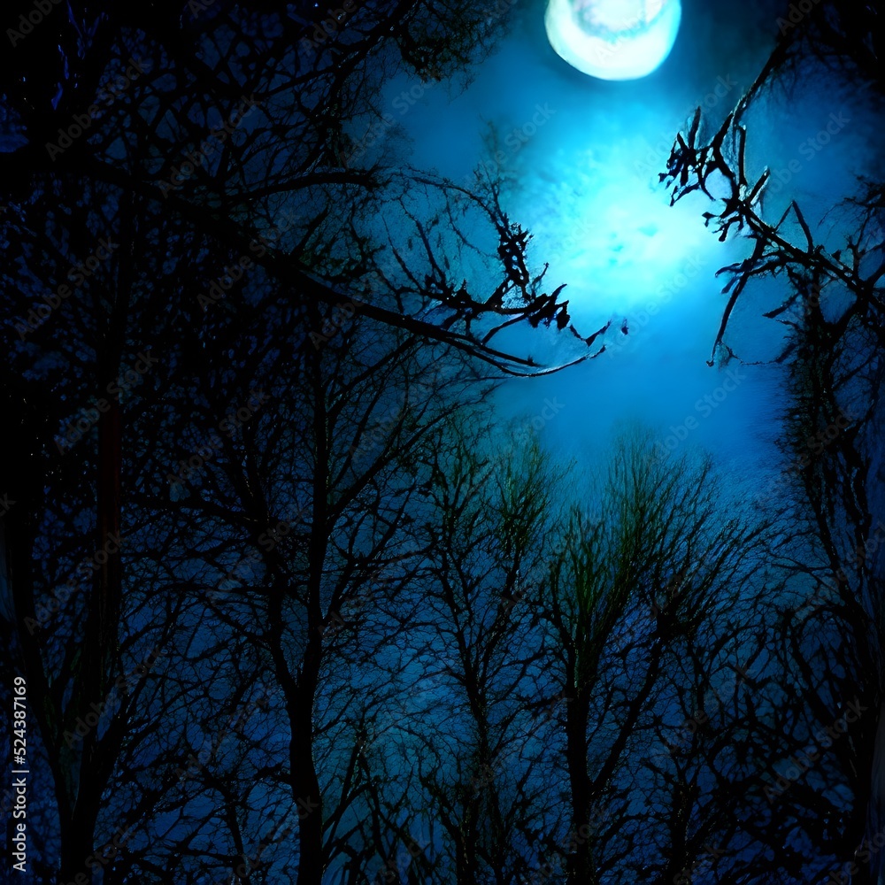 Fantasy forest landscape with dreaming sky with magic trees, stars, moon, fairy tale illustration, imaginary world. Fantasy forest landscape with dreaming sky with magic trees, stars, moon, fairy tale illustration, imaginary world.