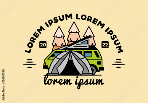 Camping with tent and car illustration design