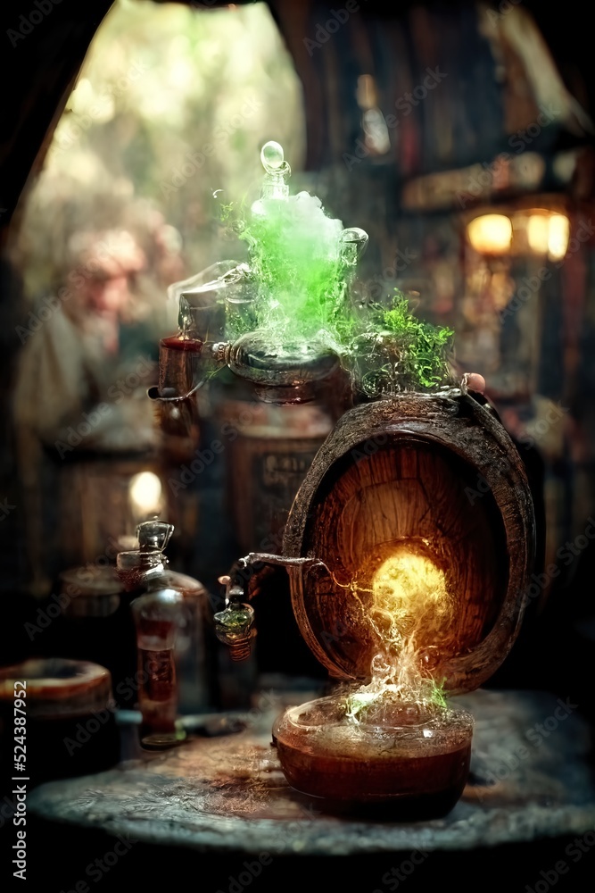 Magic potion barrel, digital art style, 3d Illustration Magic potion barrel, digital art style, 3d Illustration