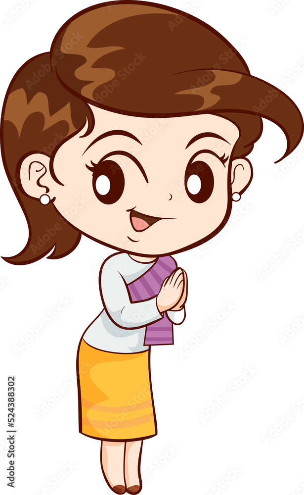 woman cartoon thai traditional Outfit character