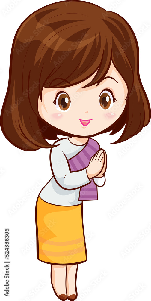 woman cartoon thai traditional Outfit character woman cartoon thai traditional Outfit character