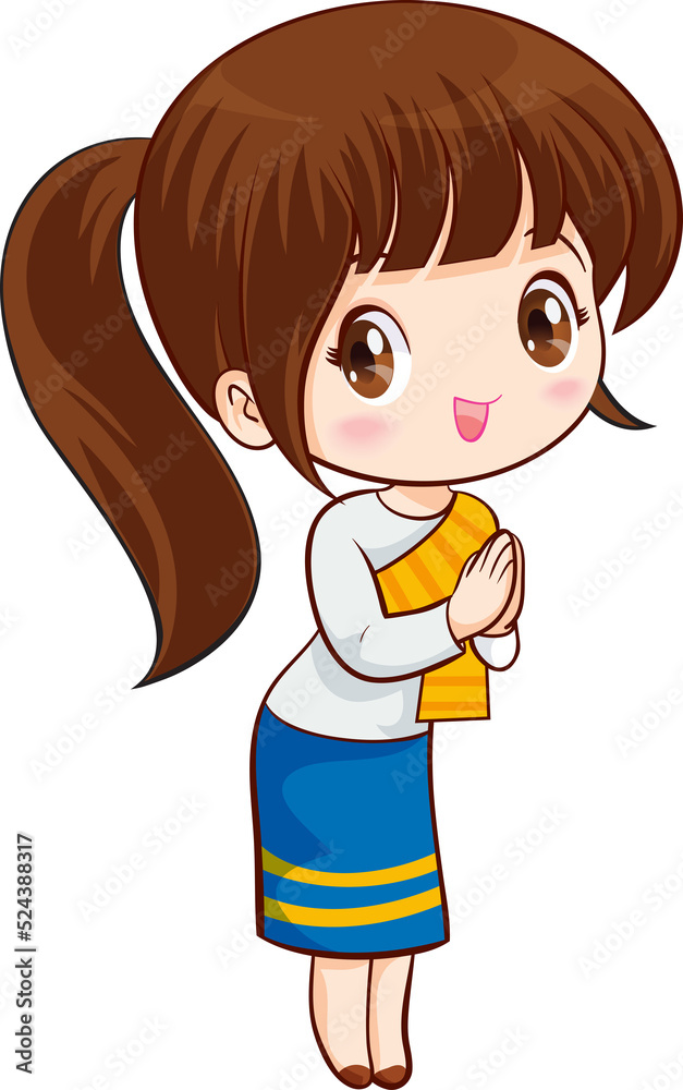 woman cartoon thai traditional Outfit character woman cartoon thai traditional Outfit character