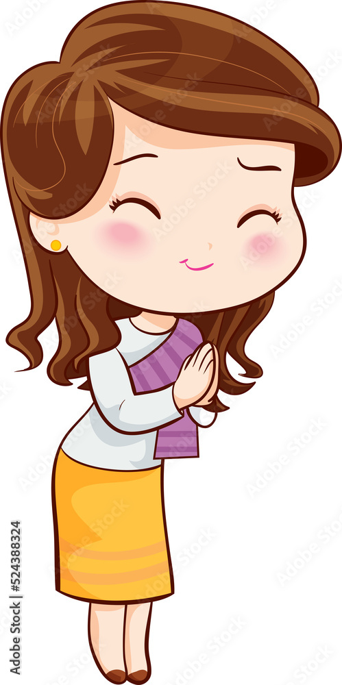 woman cartoon thai traditional Outfit character
