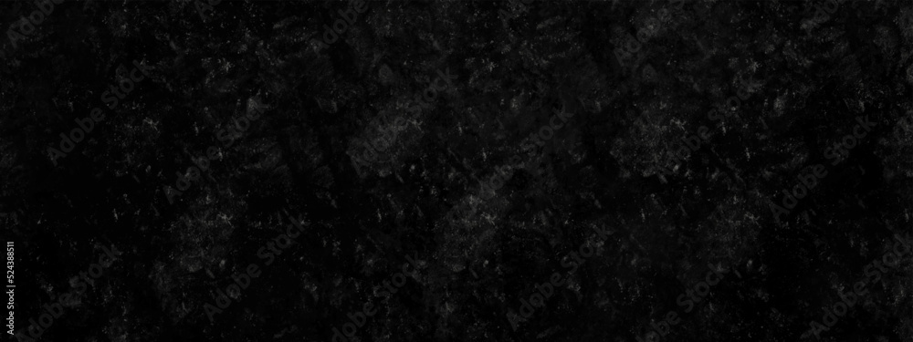 Dark black grunge textured concrete background. Panorama dark grey black slate background. Dark grunge textured wall closeup background. Old black background. Blackboard. Chalkboard texture. - obrazy, fototapety, plakaty 