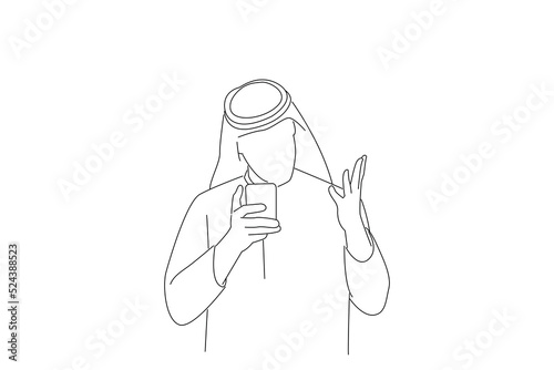 Drawing of arabian businessman expressing anger on the phone. Line art style