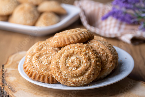 Cookies made with cookie molds named kombe. Traditional local foods of Antakya.