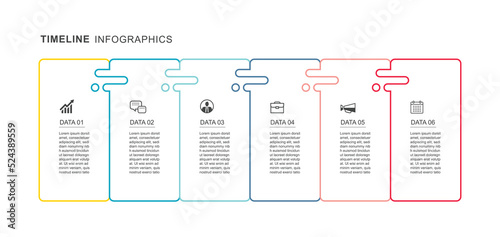 6 data infographics tab  thin line index template. Vector illustration abstract background.