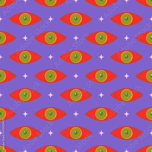 70s psychedelic trippy eye pattern. Groovy print for graphic tee in y2k style
