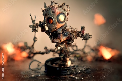 Metal figurine made of scrap, 3d illustration