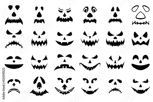 HalloweenPumpkin Face Clipart collection, Set of Scary face Halloween Element. Vector Collection of Spooky Halloween Ghost and Pumpkin Faces. 