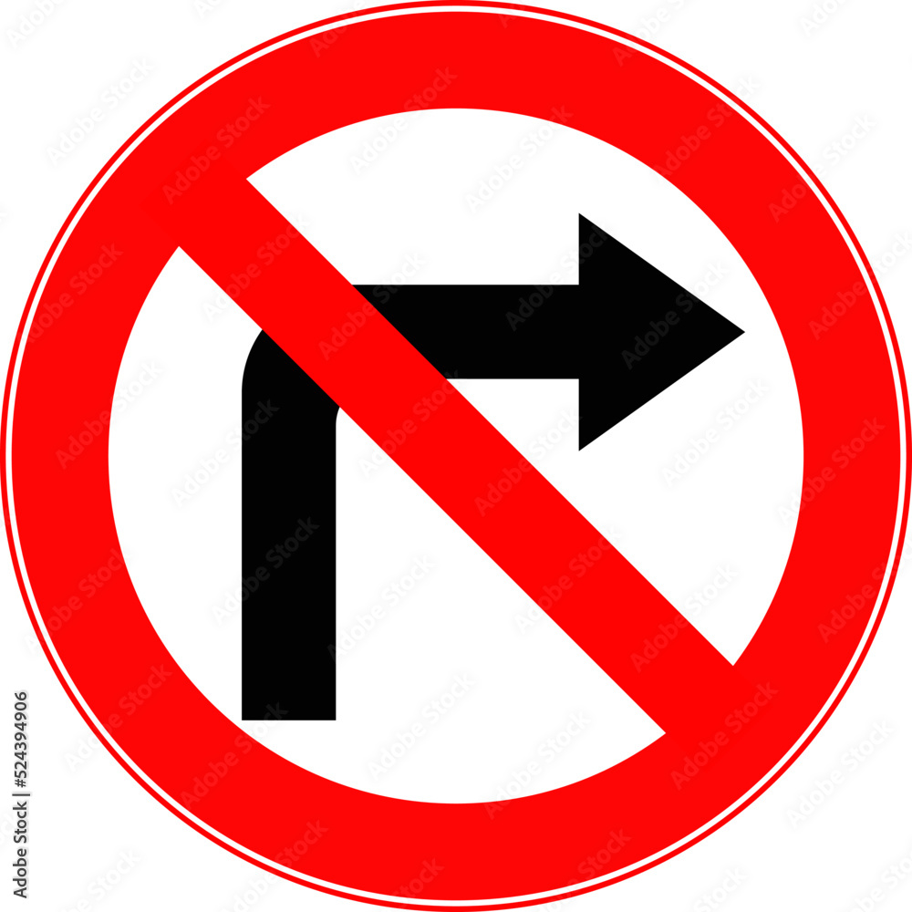 Road sign right turn is prohibited. Vector image. Road sign right turn is prohibited. Vector image.