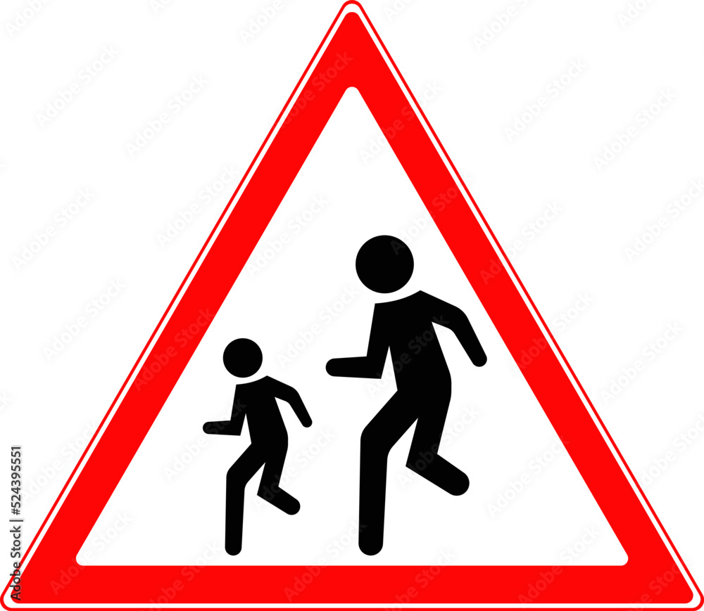Road warning sign. Sign children on a pedestrian road. Road warning sign. Sign children on a pedestrian road.
