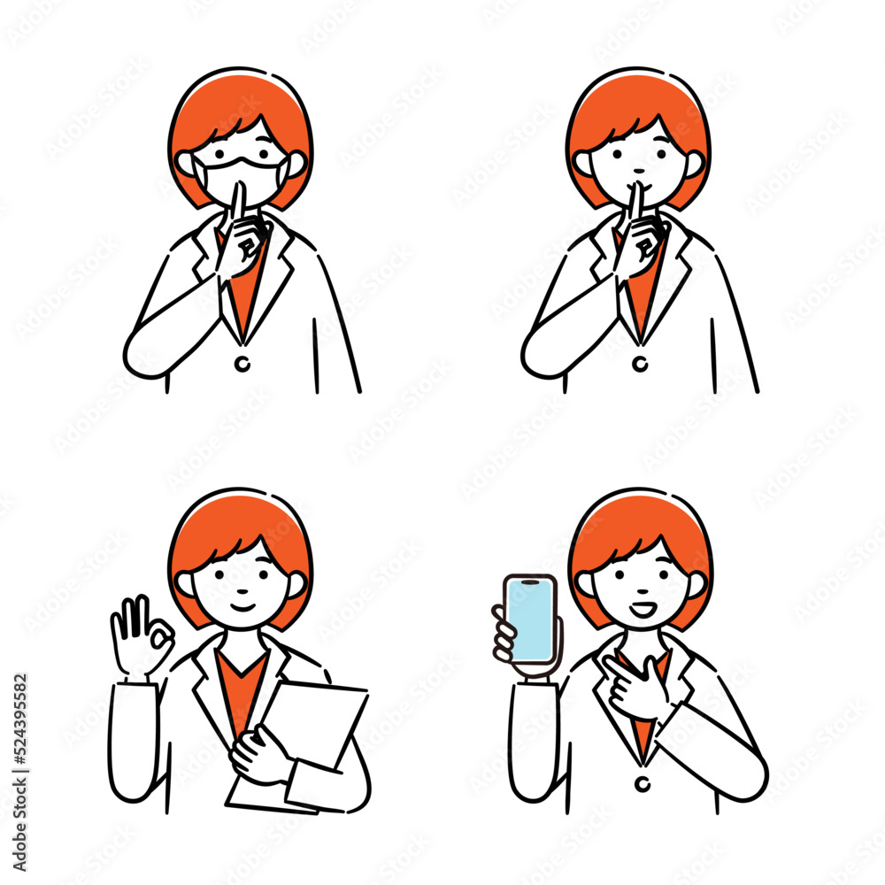 Simple illustration set of a young female medical worker Simple illustration set of a young female medical worker