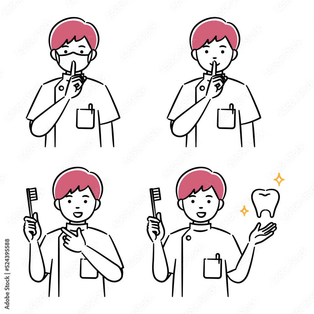 Simple illustration set of a young male dentist Simple illustration set of a young male dentist