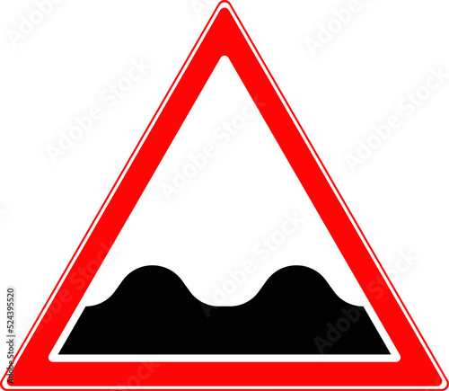Triangular road sign, uneven road. Vector image.