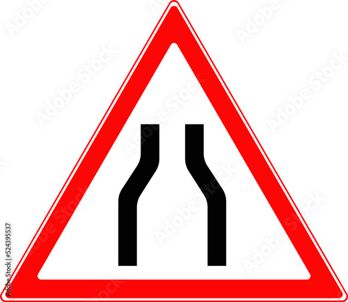 Foto Road sign, narrowing of the road in the center.