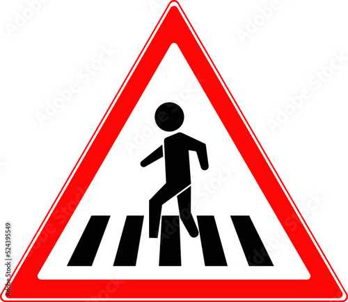 Road warning sign. The pedestrian crossing sign.