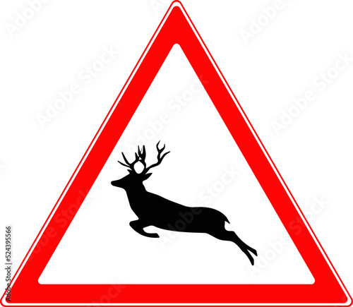 Road warning sign. Sign caution wild animals.