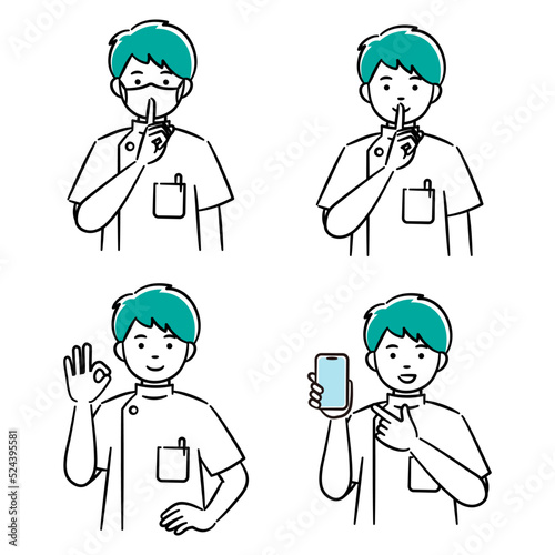 Simple illustration set of a young male medical worker