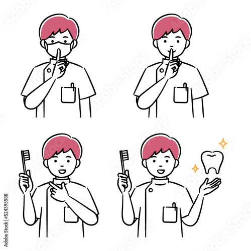 Simple illustration set of a young male dentist