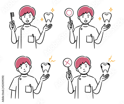 Simple illustration set of a young male dentist