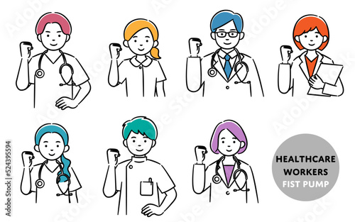 Simple illustration set of medical workers doing fist pump