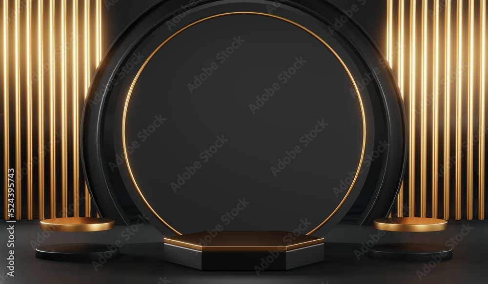 3D rendering of blank product background for cream cosmetics Modern black podium background 3D rendering of blank product background for cream cosmetics Modern black podium background