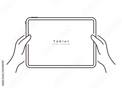 タブレットと手 ベクターラインイラスト