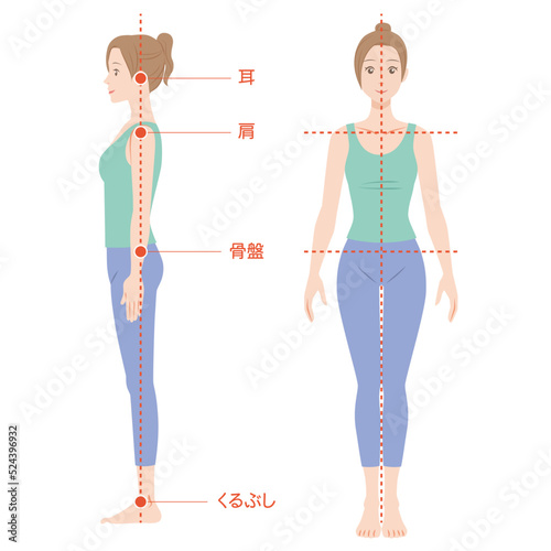 正しい姿勢の女性、全身