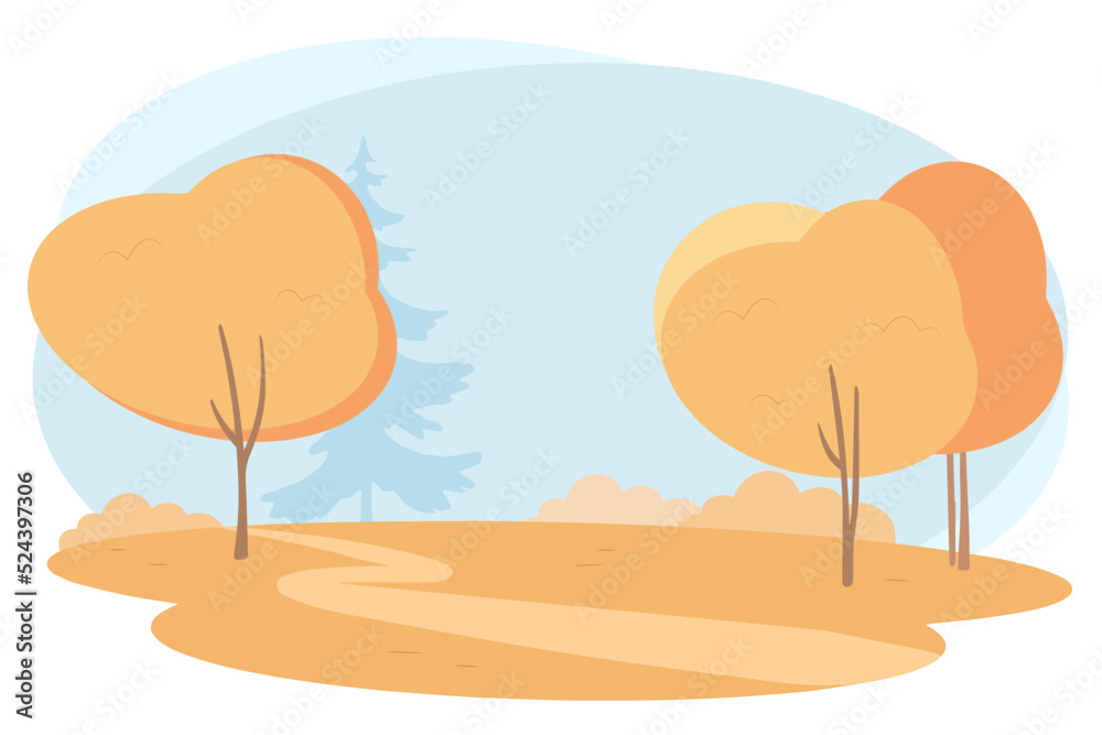 Autumn landscape with trees. Autumn background flat style for elements or template. Vector illustration