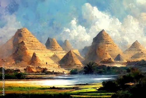 Amazing landscape in Egypt, oil paint, Illustration