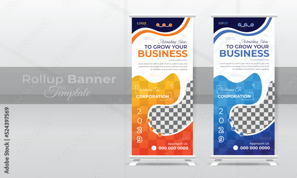 Modern business conference exhibition roll up banner design or corporate promotional standee template