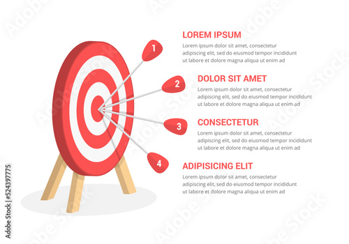 Target with four arrows, four steps or options infographics