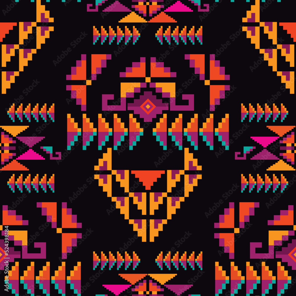 Colorful tribal boho mexican geometrical print. Abstract seamless aztec, mayan, navajo, latino pattern Ethnic hipster background indian, american, asian texture. Vector illustration
