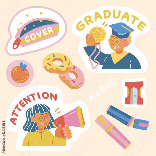 school themed sticker set girl attention graduate markers